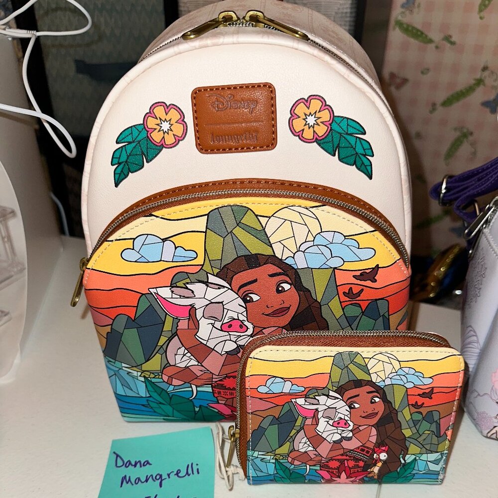 Loungefly Disney Moana Stanined Glass Mini Backpack w/matching wallet
